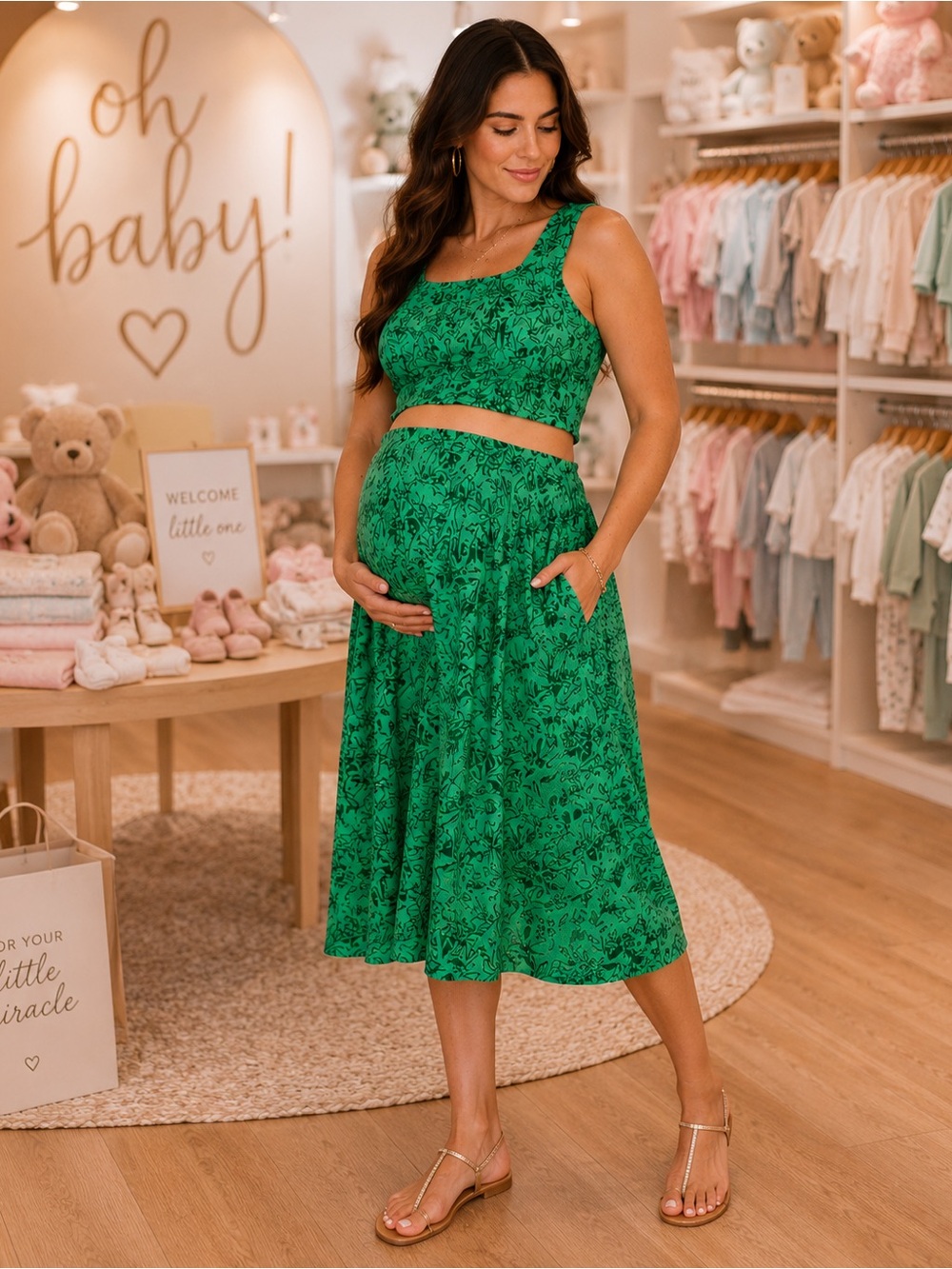 Isabel Maternity by Ingrid & Isabel Green Floral Midi Skirt